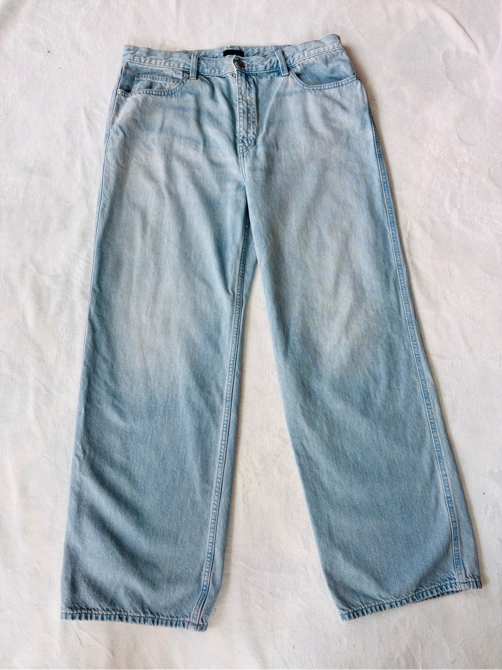 Uniqlo Women Light Wash Baggy Wide Leg Jeans 32x31 High Rise 100% Cotton 454350